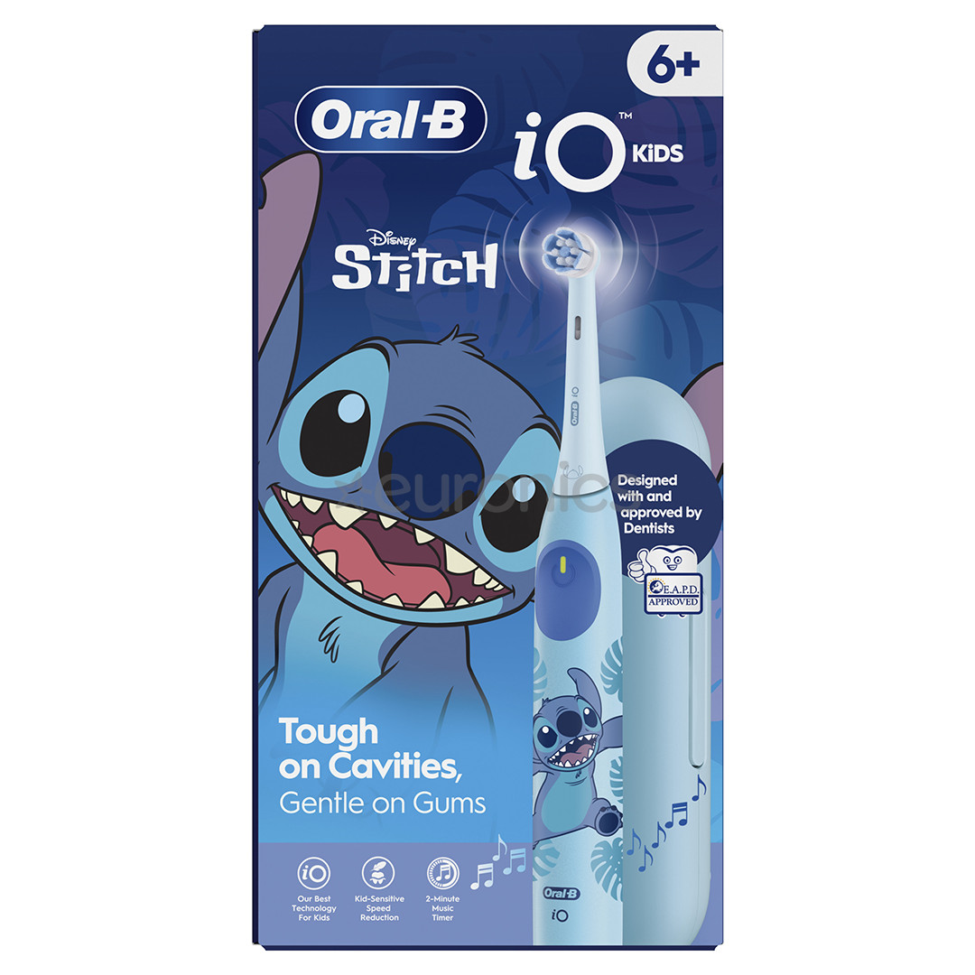 Braun Oral-B iO Kids, Disney, Stitch, zila - Elektriskā zobu birste + ceļojuma futrālis