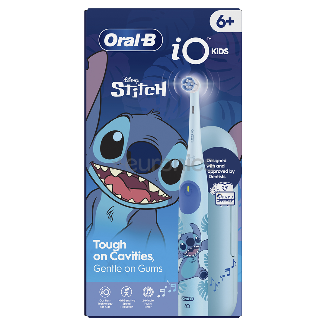 Braun Oral-B iO Kids, Disney, Stitch, zila - Elektriskā zobu birste + ceļojuma futrālis