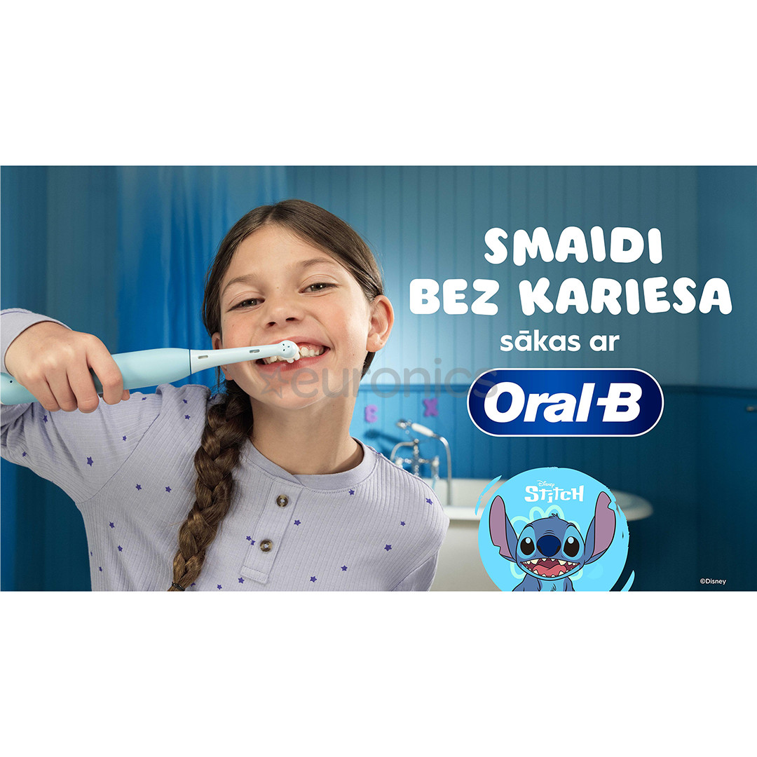 Braun Oral-B iO Kids, Disney, Stitch, zila - Elektriskā zobu birste + ceļojuma futrālis
