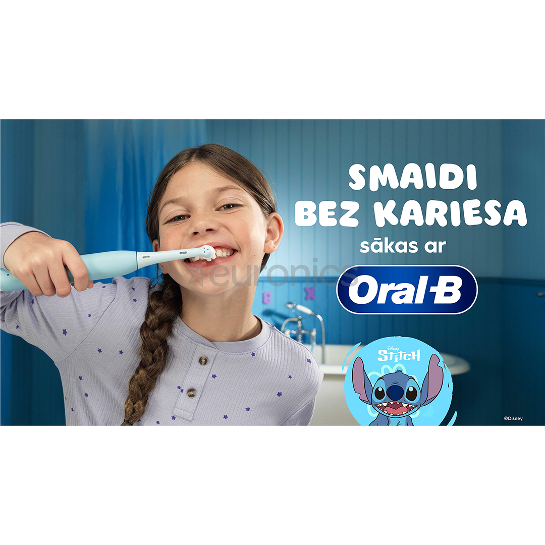 Braun Oral-B iO Kids, Disney, Stitch, zila - Elektriskā zobu birste + ceļojuma futrālis