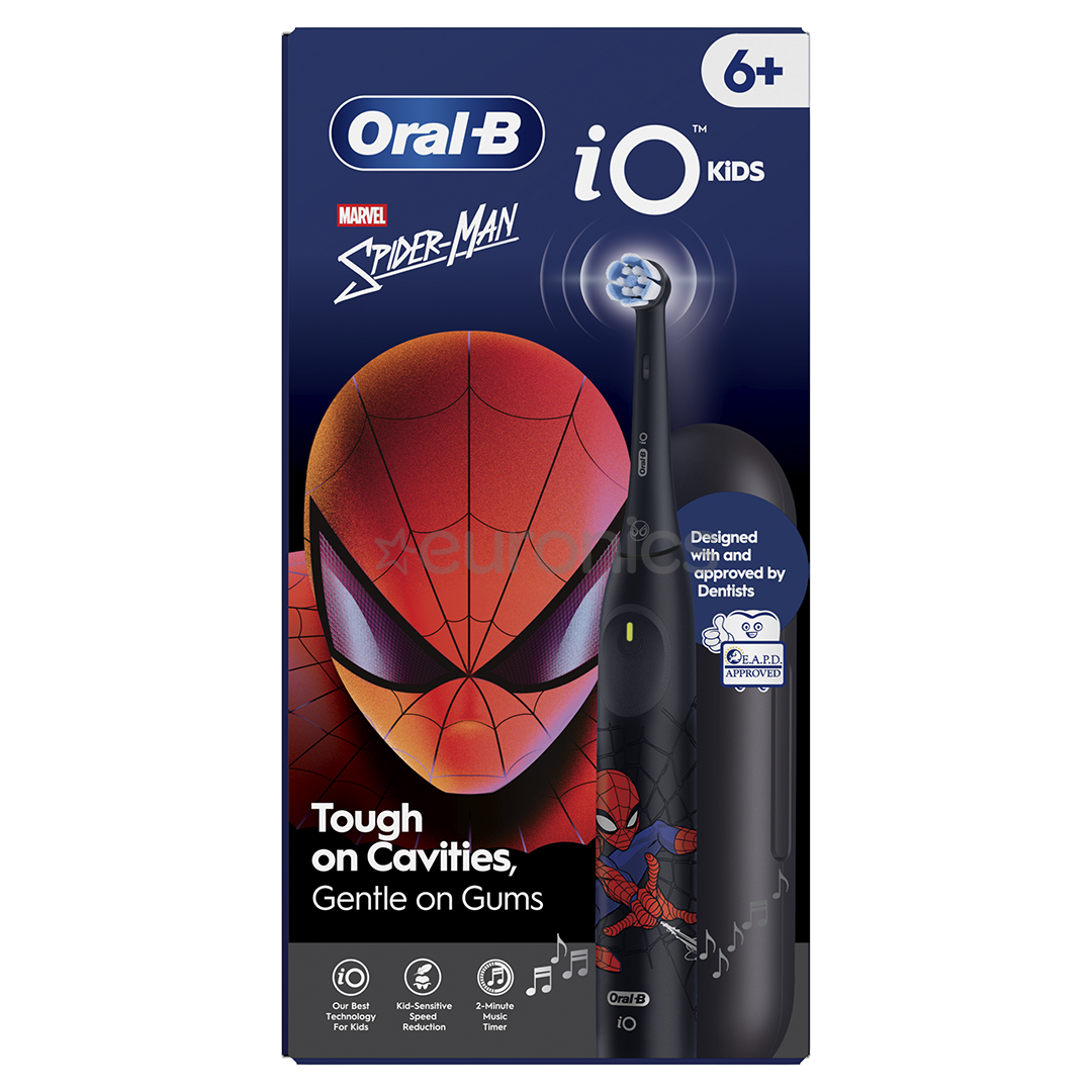 Braun Oral-B iO Kids, Marvel Spiderman, melna - Elektriskā zobu birste + ceļojuma futrālis