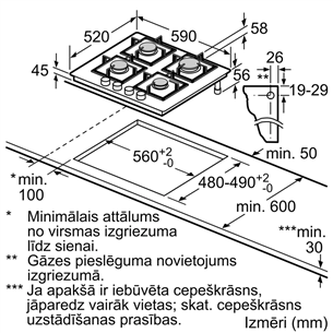 Bosch, Series 8, platums 59 cm, melna - Iebūvējama gāzes plīts virsma