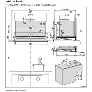 Miele, 600 m³/h, platums 56.1 cm, caurspīdīgs stikls - Iebūvējams tvaika nosūcējs
