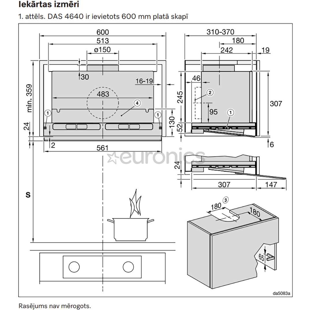 Miele, 600 m³/h, width 56.1 cm, transparent glass - Built-in cooker hood