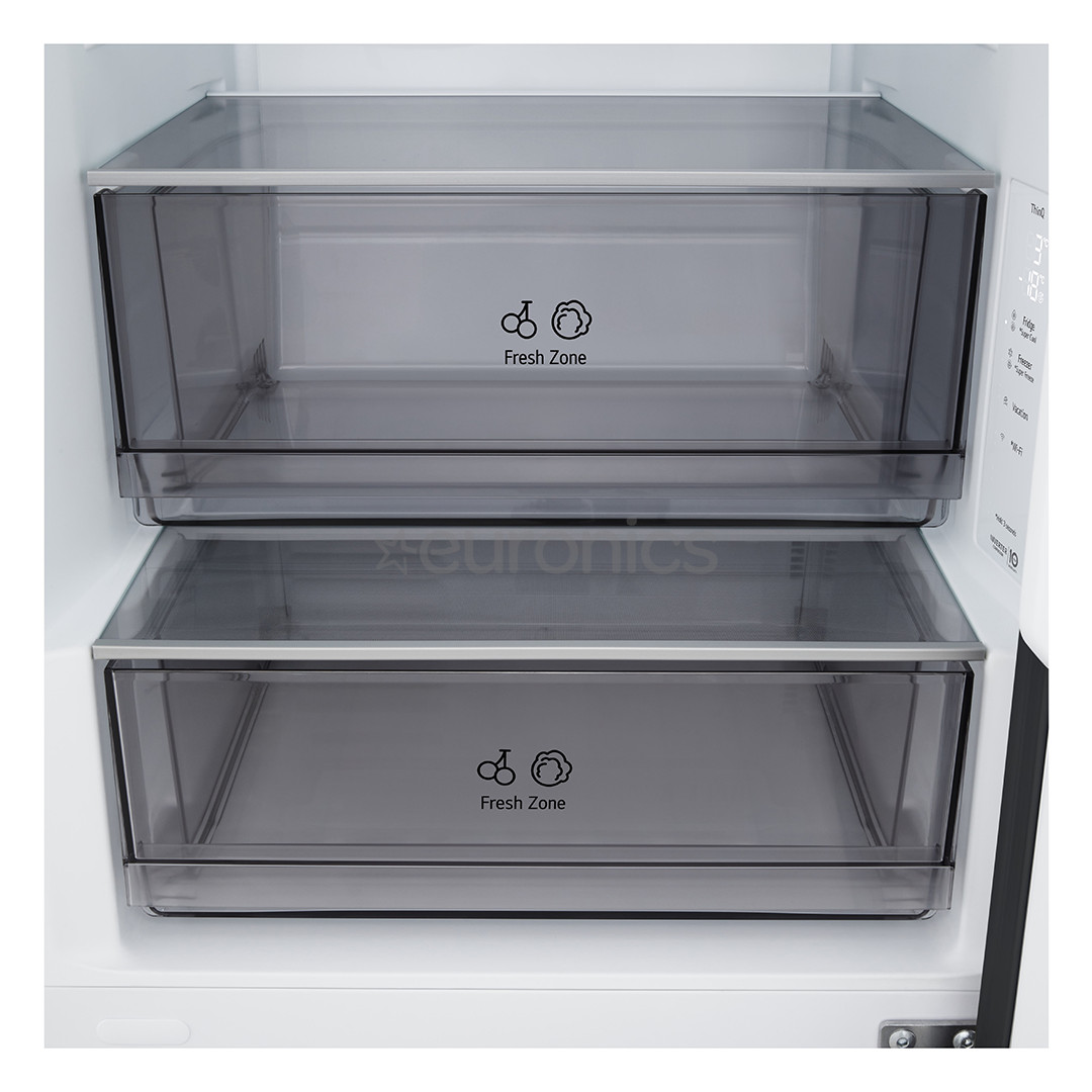 LG, Total No Frost, 333 L, augstums 186 cm, matēta melna - Ledusskapis