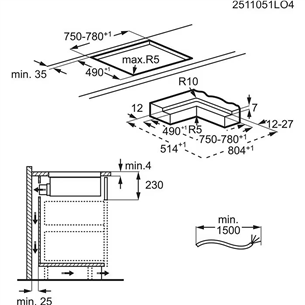Electrolux 600 Series, ширина 80 см, черный - Интегрируемая индукционная варочная панель с вытяжкой