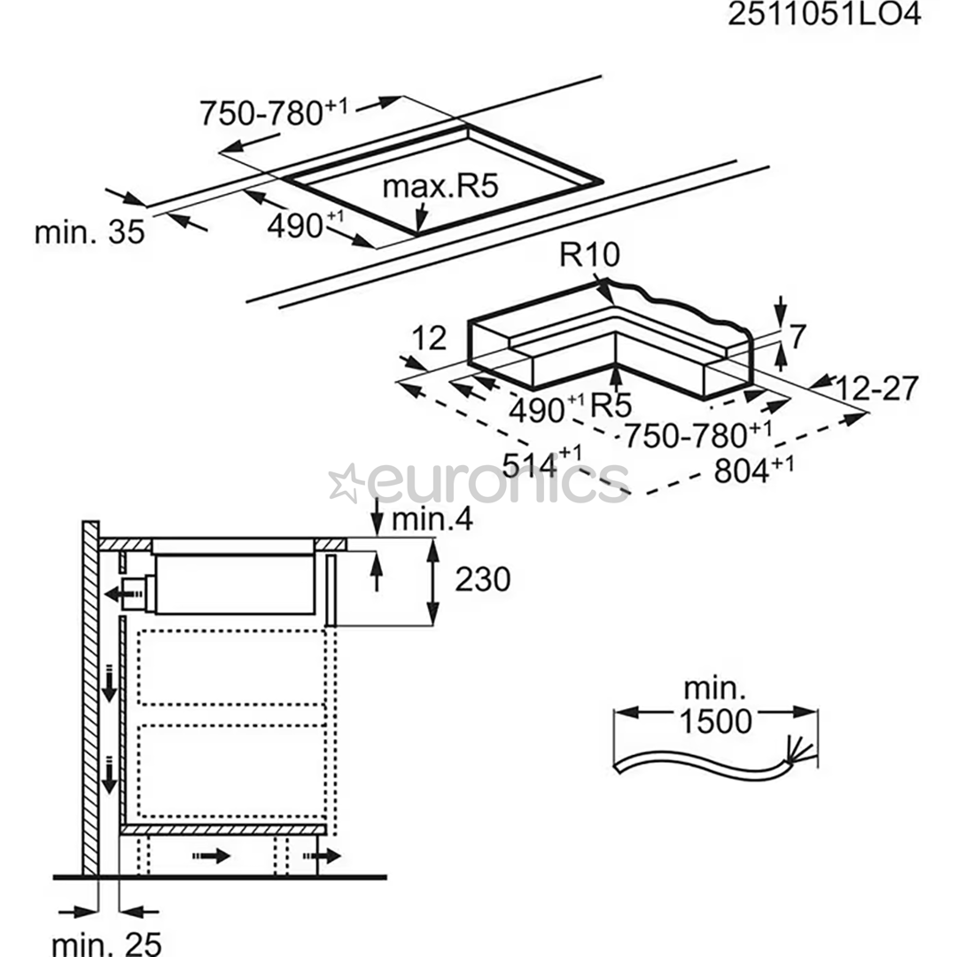 Electrolux 600 Series, ширина 80 см, черный - Интегрируемая индукционная варочная панель с вытяжкой