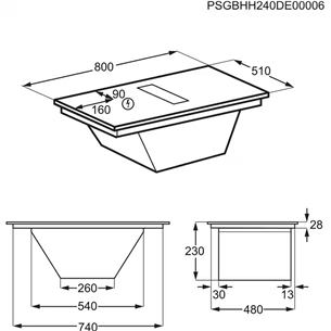Electrolux 600 Series, ширина 80 см, черный - Интегрируемая индукционная варочная панель с вытяжкой