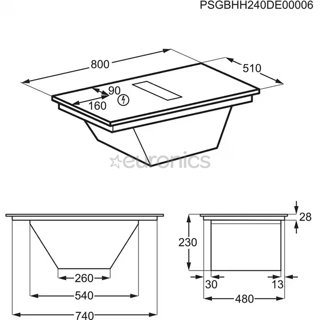 Electrolux 600 Series, ширина 80 см, черный - Интегрируемая индукционная варочная панель с вытяжкой
