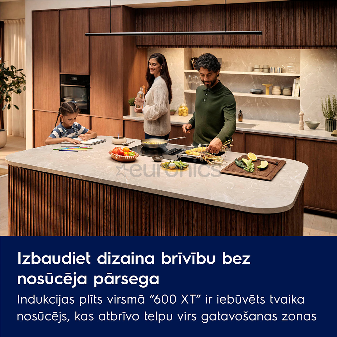 Electrolux 600 Series, platums 80 cm, melna - Iebūvējama indukcijas plīts virsma ar tvaika nosūcēju