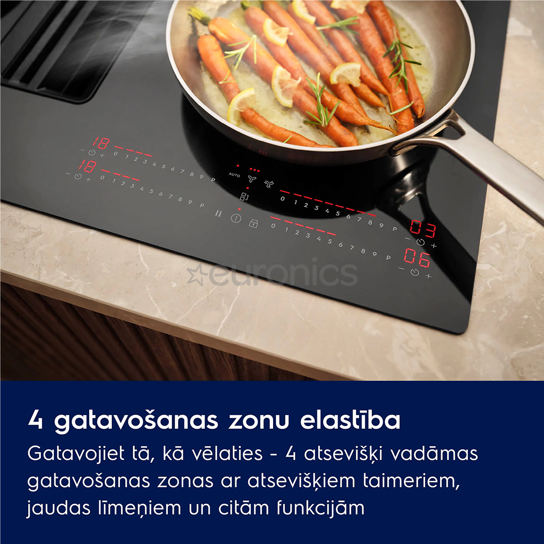 Electrolux 600 Series, platums 80 cm, melna - Iebūvējama indukcijas plīts virsma ar tvaika nosūcēju