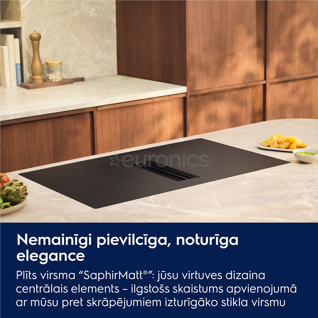 Electrolux 600 Series, platums 80 cm, melna - Iebūvējama indukcijas plīts virsma ar tvaika nosūcēju