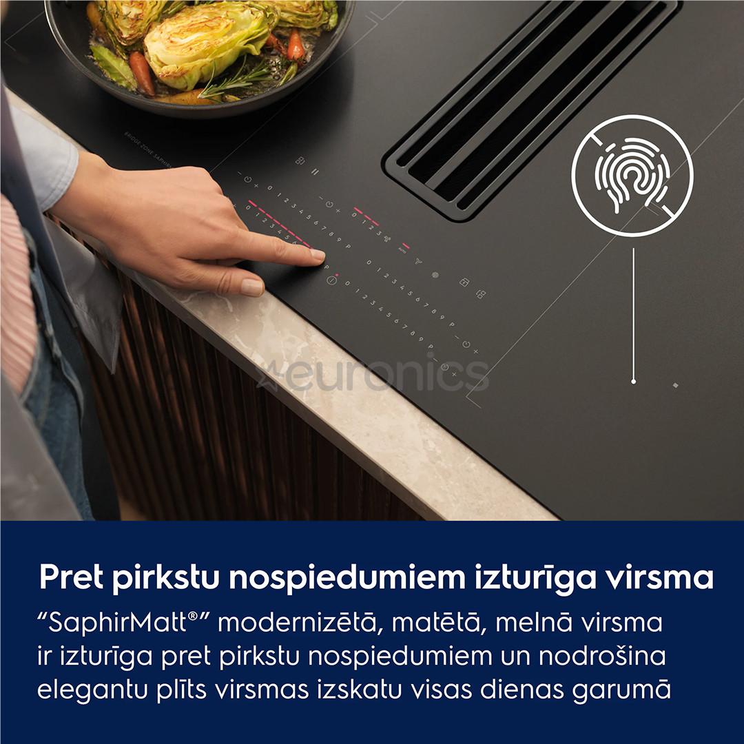 Electrolux 600 Series, platums 80 cm, melna - Iebūvējama indukcijas plīts virsma ar tvaika nosūcēju
