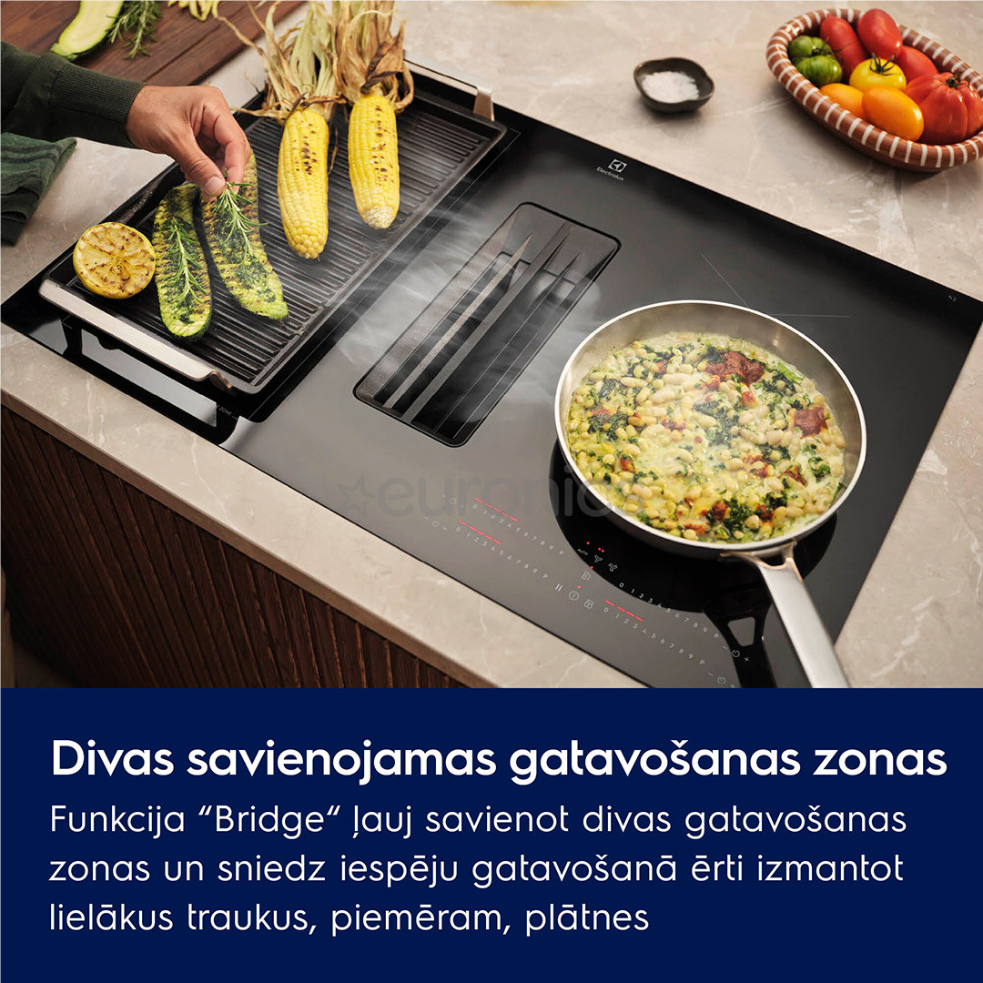 Electrolux 600 Series, platums 80 cm, melna - Iebūvējama indukcijas plīts virsma ar tvaika nosūcēju