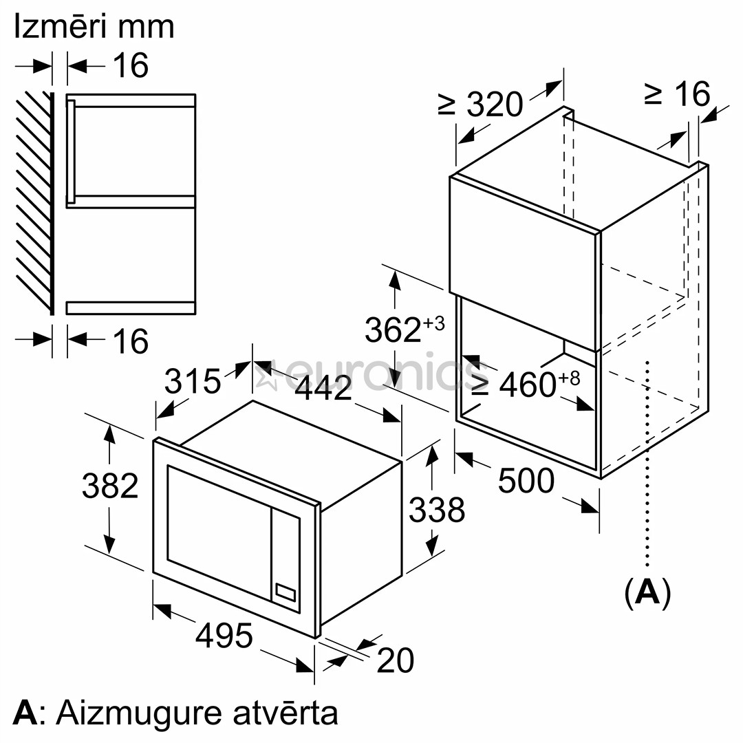 Bosch Series 2, 20 L, 800 W, melna - Iebūvējama mikroviļņu krāsns