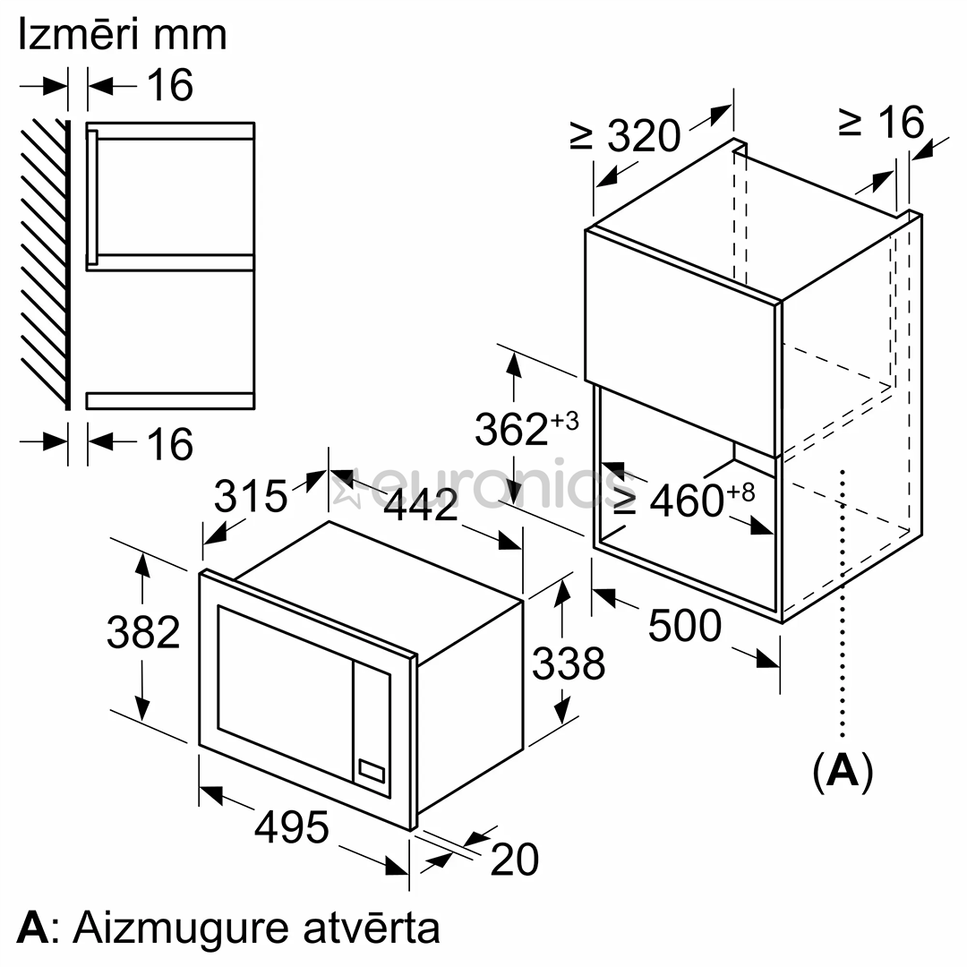 Bosch Series 2, 20 L, 800 W, melna - Iebūvējama mikroviļņu krāsns