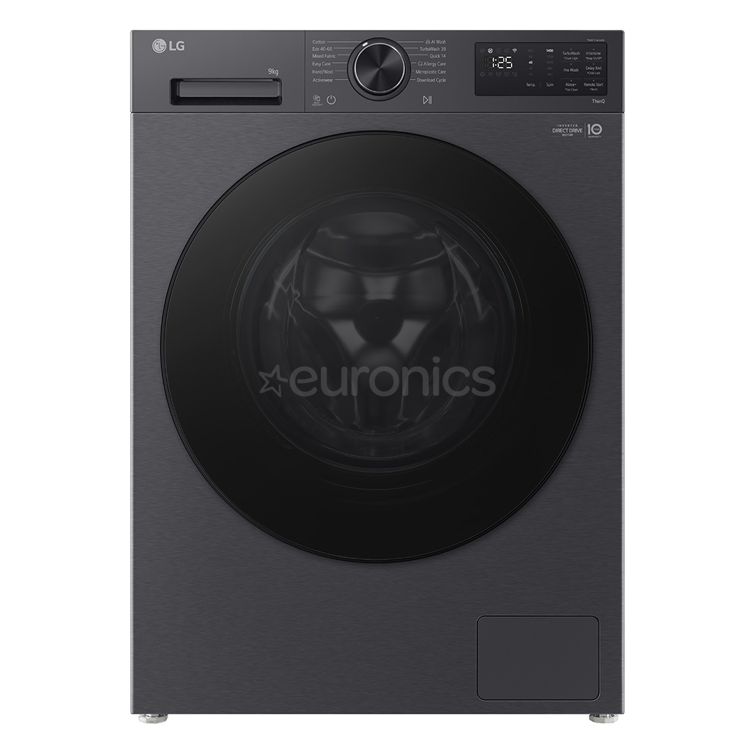 LG, 9 kg, depth 47.5 cm, 1200 rpm, matte black - Front load washing machine