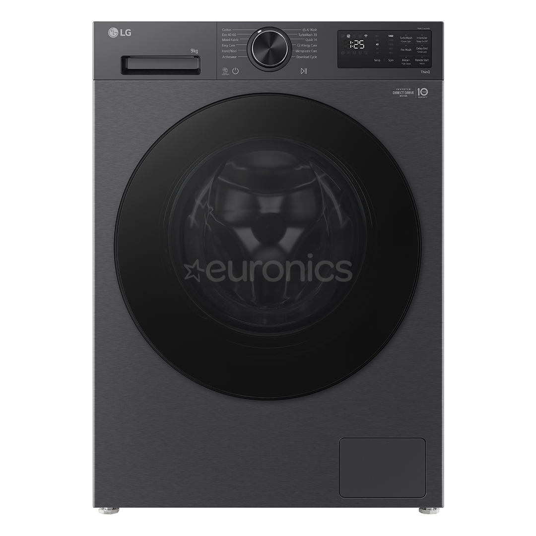 LG, 9 kg, depth 47.5 cm, 1200 rpm, matte black - Front load washing machine