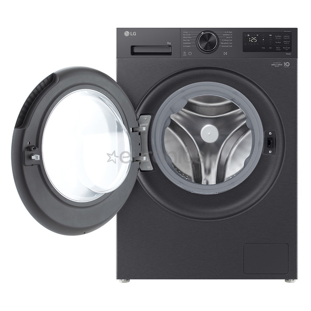LG, 9 kg, depth 47.5 cm, 1200 rpm, matte black - Front load washing machine