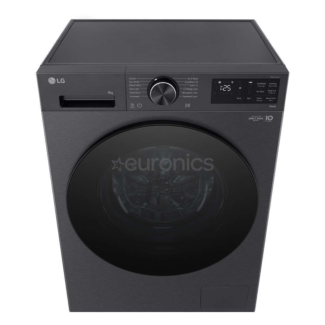 LG, 9 kg, depth 47.5 cm, 1200 rpm, matte black - Front load washing machine