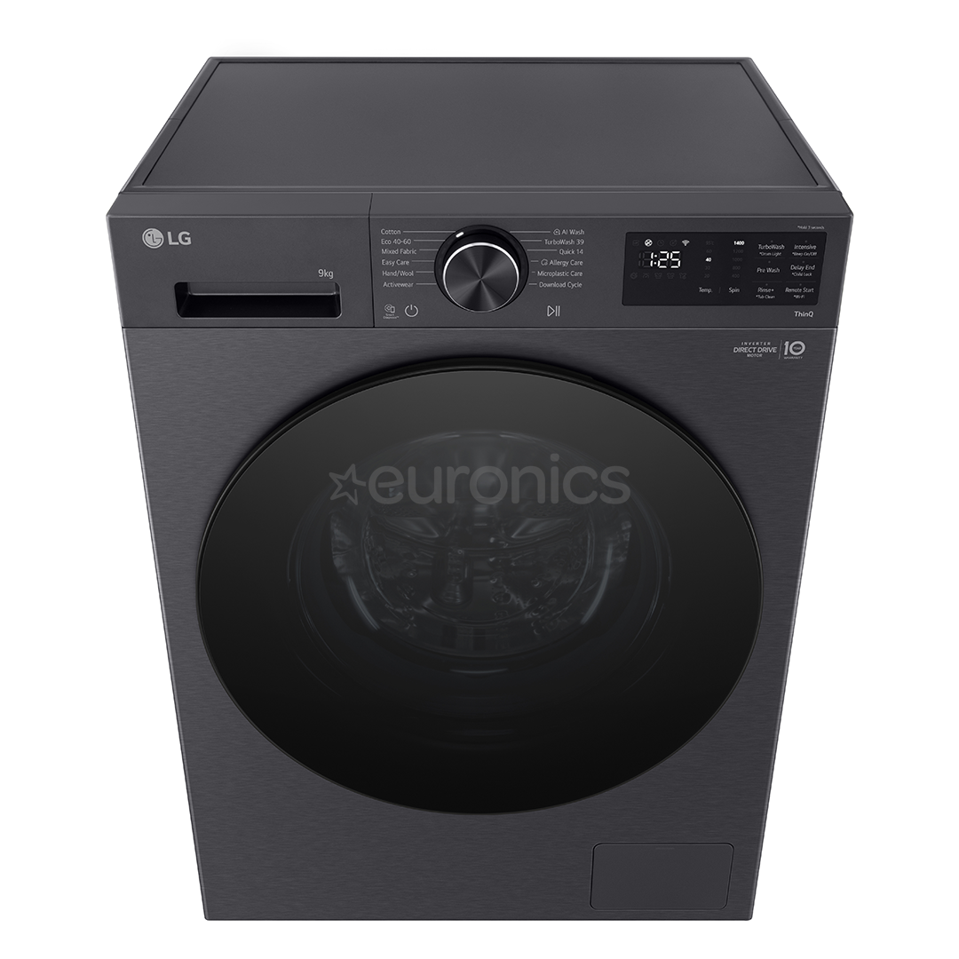 LG, 9 kg, depth 47.5 cm, 1200 rpm, matte black - Front load washing machine