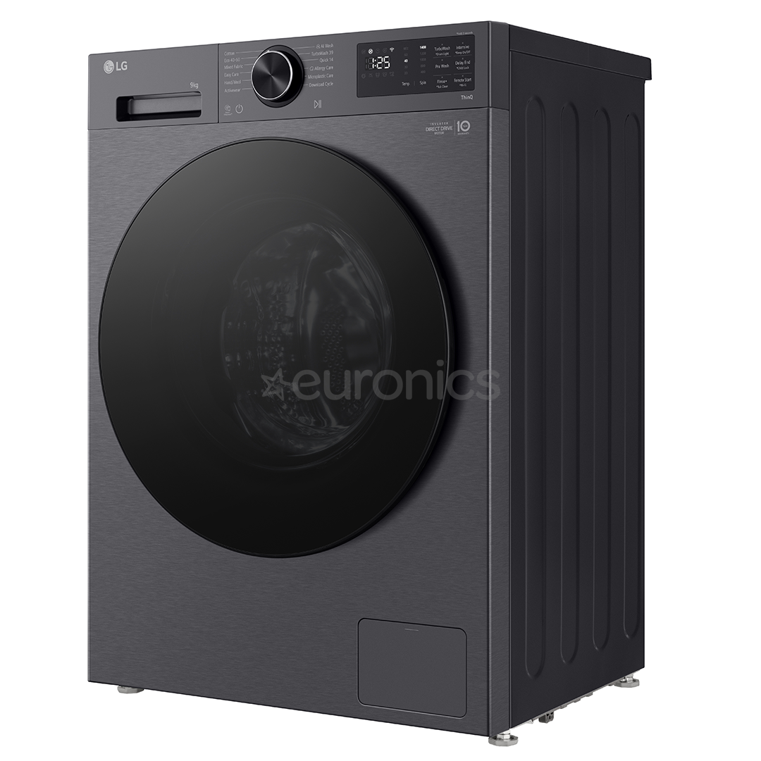 LG, 9 kg, depth 47.5 cm, 1200 rpm, matte black - Front load washing machine