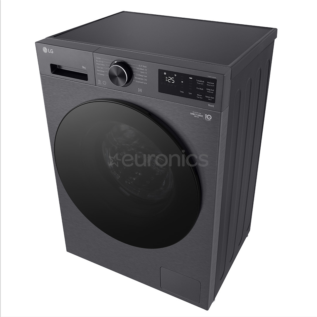 LG, 9 kg, depth 47.5 cm, 1200 rpm, matte black - Front load washing machine