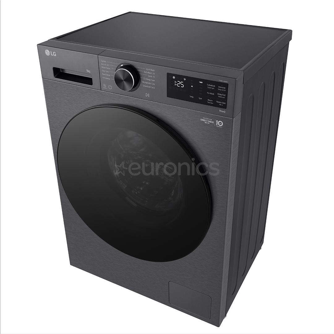 LG, 9 kg, depth 47.5 cm, 1200 rpm, matte black - Front load washing machine