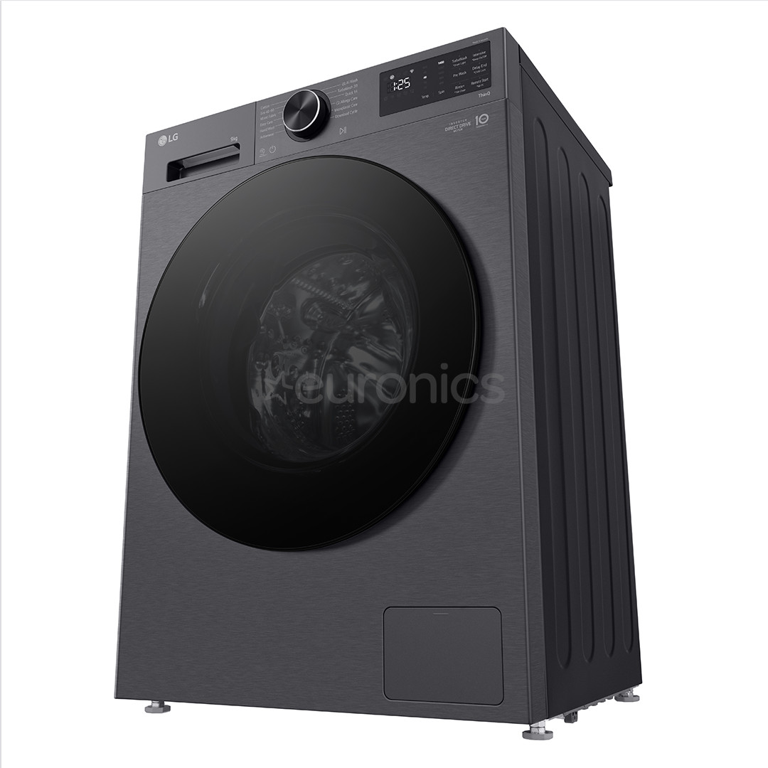 LG, 9 kg, depth 47.5 cm, 1200 rpm, matte black - Front load washing machine