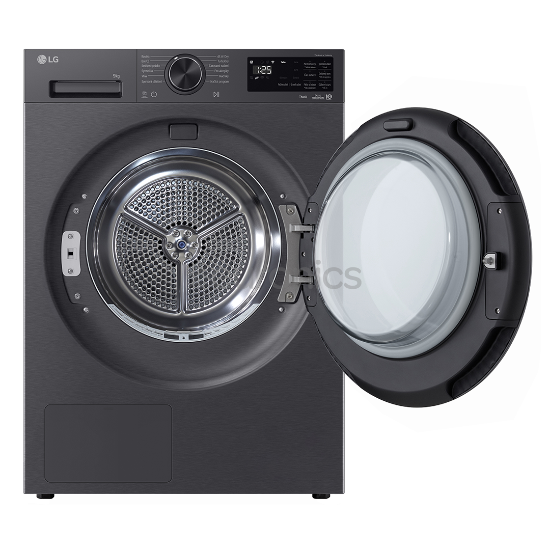LG, Heat pump, 9 kg, depth 66 cm, matte black - Clothes dryer
