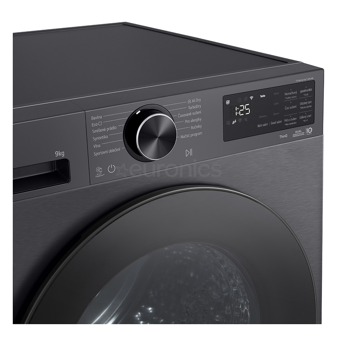 LG, Heat pump, 9 kg, depth 66 cm, matte black - Clothes dryer