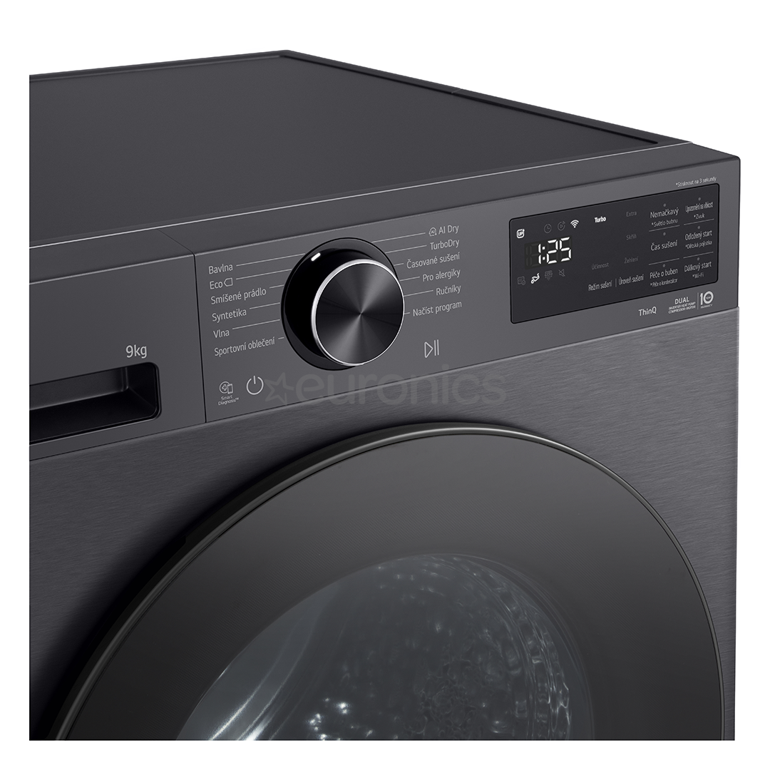 LG, Heat pump, 9 kg, depth 66 cm, matte black - Clothes dryer