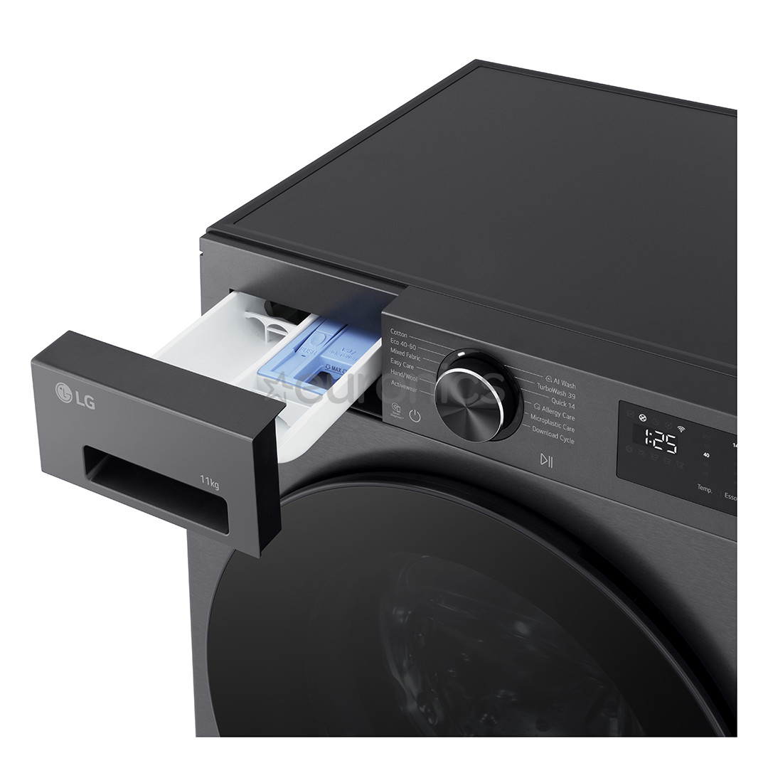 LG, 11 кг, глубина 57 см, 1400 об/мин, матовый черный - Стиральная машина с передней загрузкой