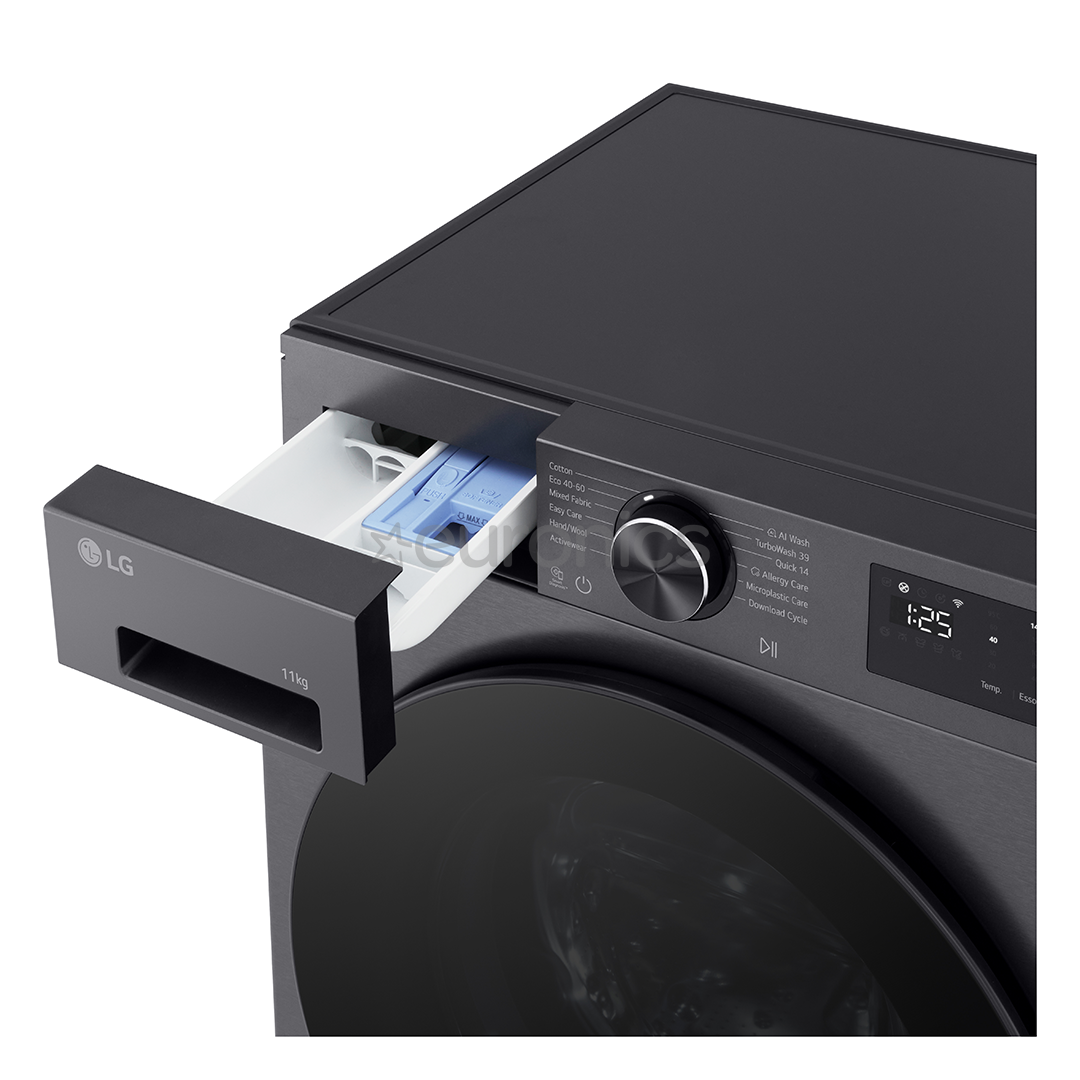 LG, 11 kg, dziļums 57 cm, 1400 apgr/min., matēta melna - Veļas mazgājamā mašīna ar priekšējo ielādi