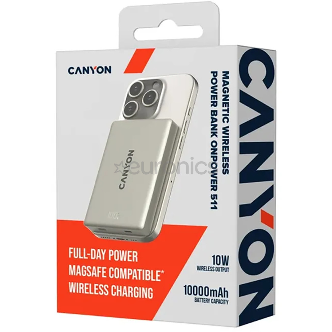 Canyon OnPower 511, 10000 mAh, pelēka - Portatīvais barošanas avots