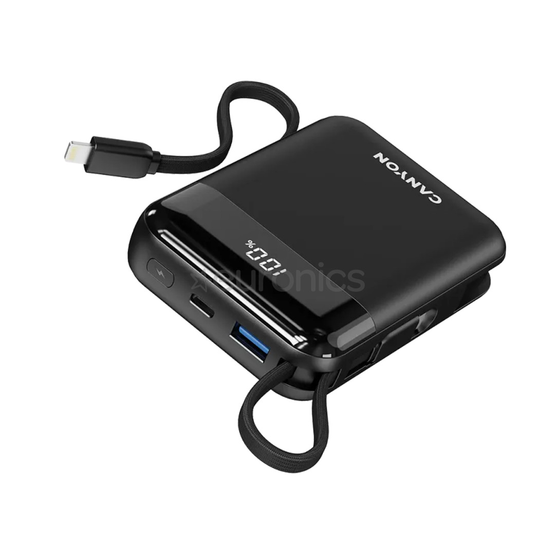 Canyon OnPower 104, 10000 mAh, melna - Portatīvais barošanas avots