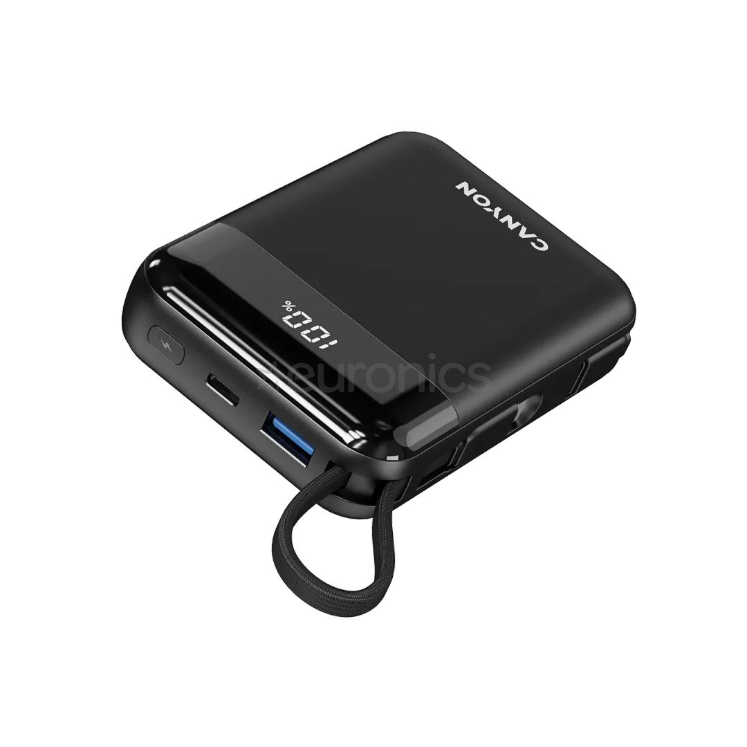 Canyon OnPower 104, 10000 mAh, melna - Portatīvais barošanas avots