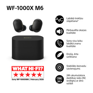 Sony WF-1000XM6, melna - Bezvadu austiņas