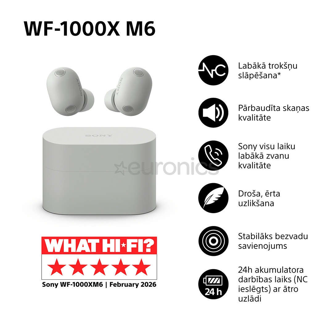 Sony WF-1000XM6, sudraba - Bezvadu austiņas