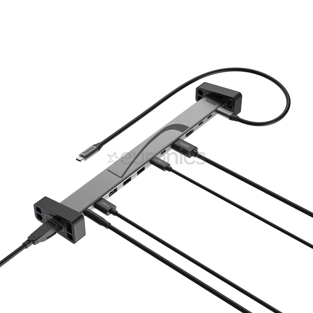 Hama Connect2Office, USB-C, 12 портов, 100 Вт, серый - Док-станция для ноутбука