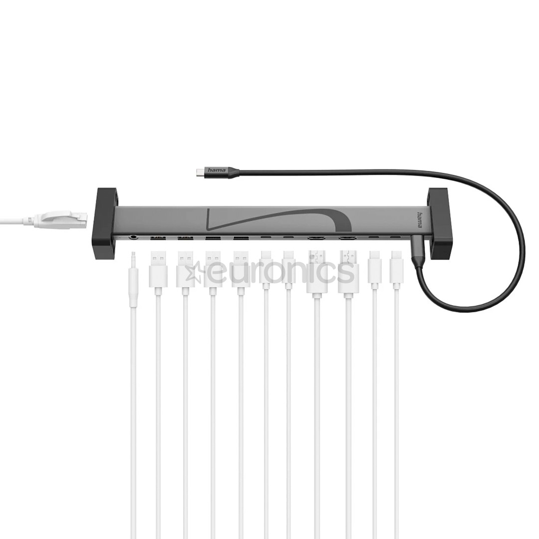 Hama Connect2Office, USB-C, 12 портов, 100 Вт, серый - Док-станция для ноутбука