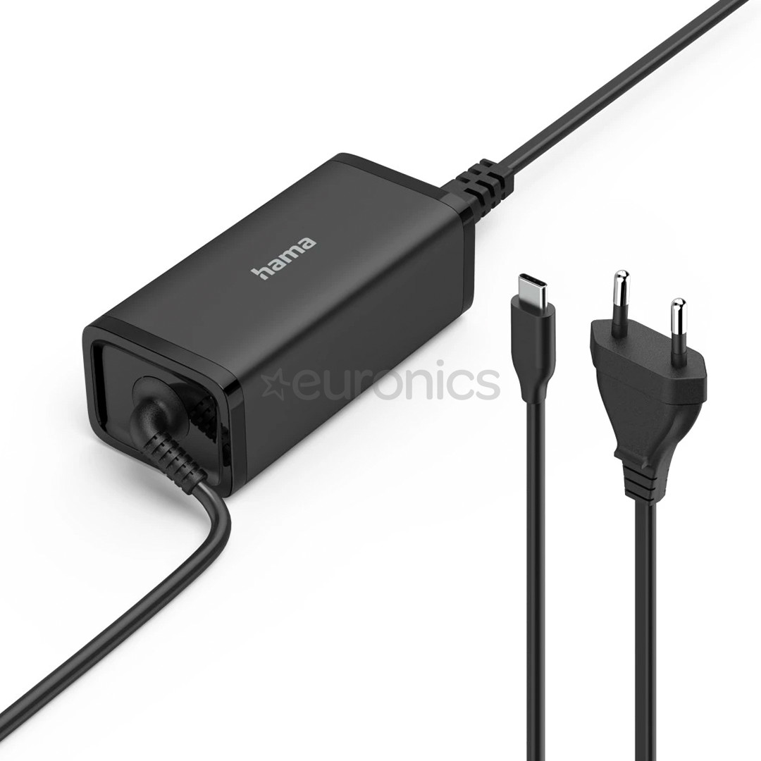 Hama Universal USB-C Notebook Power Adapter, GaN, USB-C, PD  5-20 В/100 Вт, черный - Зарядное устройство
