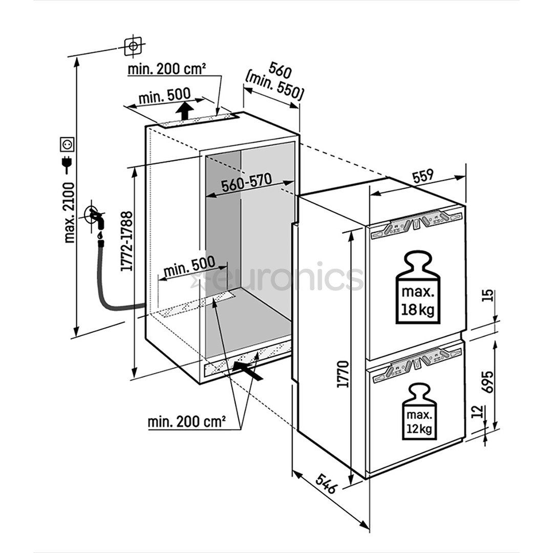 Liebherr peak BioFresh, NoFrost, 246 L, height 177 cm - Built-in refrigerator