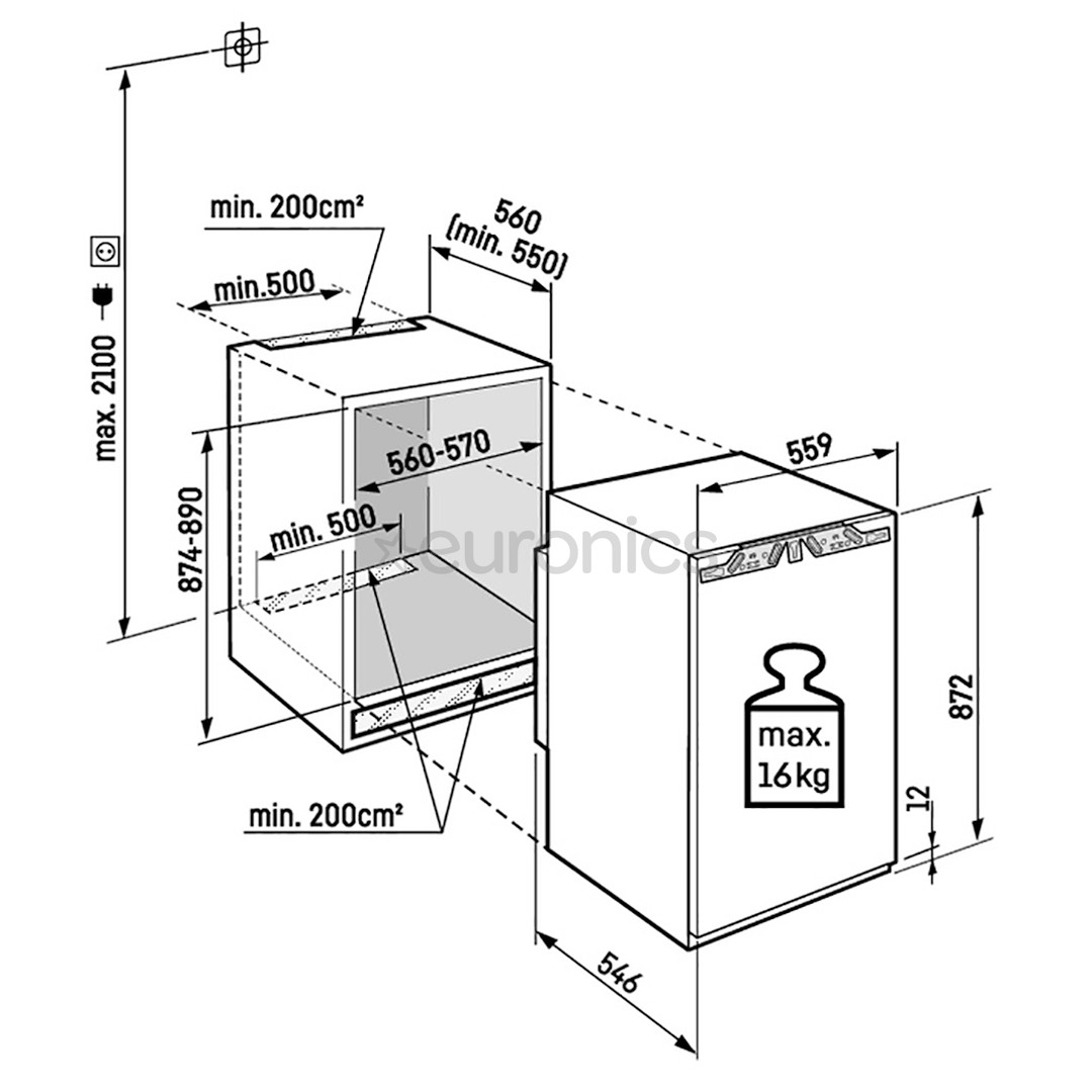 Liebherr prime NoFrost, 87 л, высота 88 см - Интегрируемый морозильник