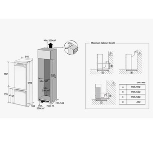 Samsung, NoFrost, 264 L, augstums 178 cm - Iebūvējams ledusskapis