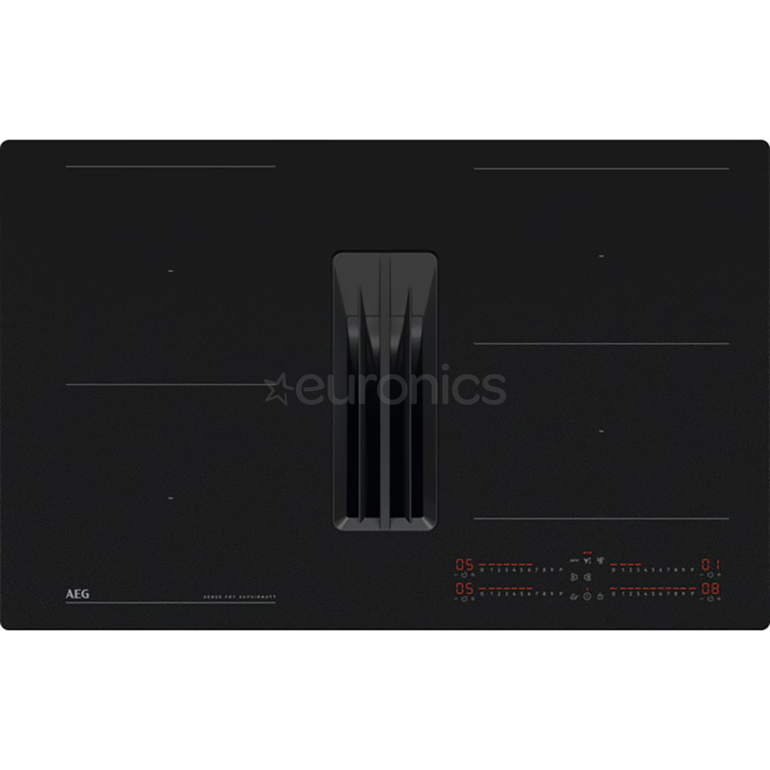 AEG 7000 Series SaphirMatt® Hob2Hood, platums 80 cm, melna - Iebūvējama indukcijas plīts virsma ar tvaika nosūcēju