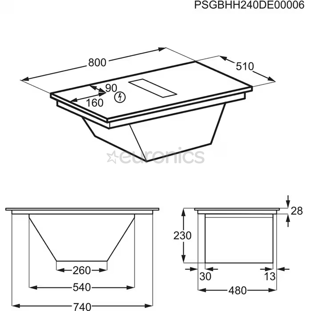 AEG 7000 Series SaphirMatt® Hob2Hood, platums 80 cm, melna - Iebūvējama indukcijas plīts virsma ar tvaika nosūcēju
