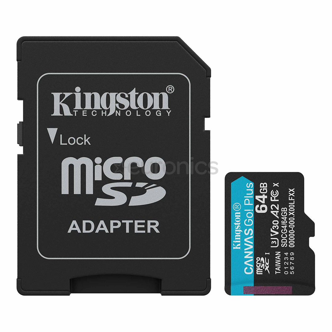 Kingston Canvas Go! Plus, microSDXC, 64 GB, melna - Atmiņas karte