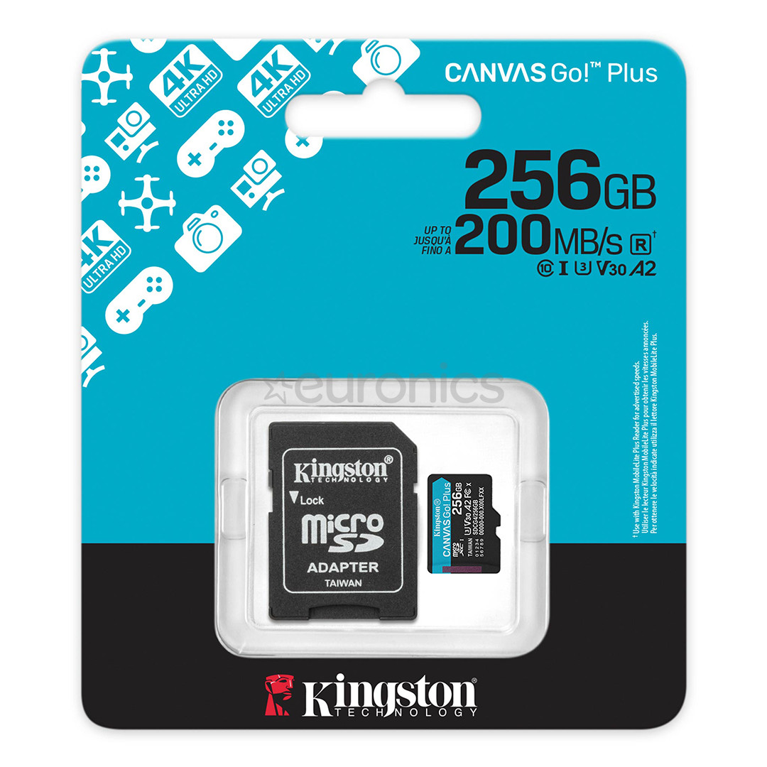 Kingston Canvas Go! Plus, microSDXC, 256 GB, melna - Atmiņas karte