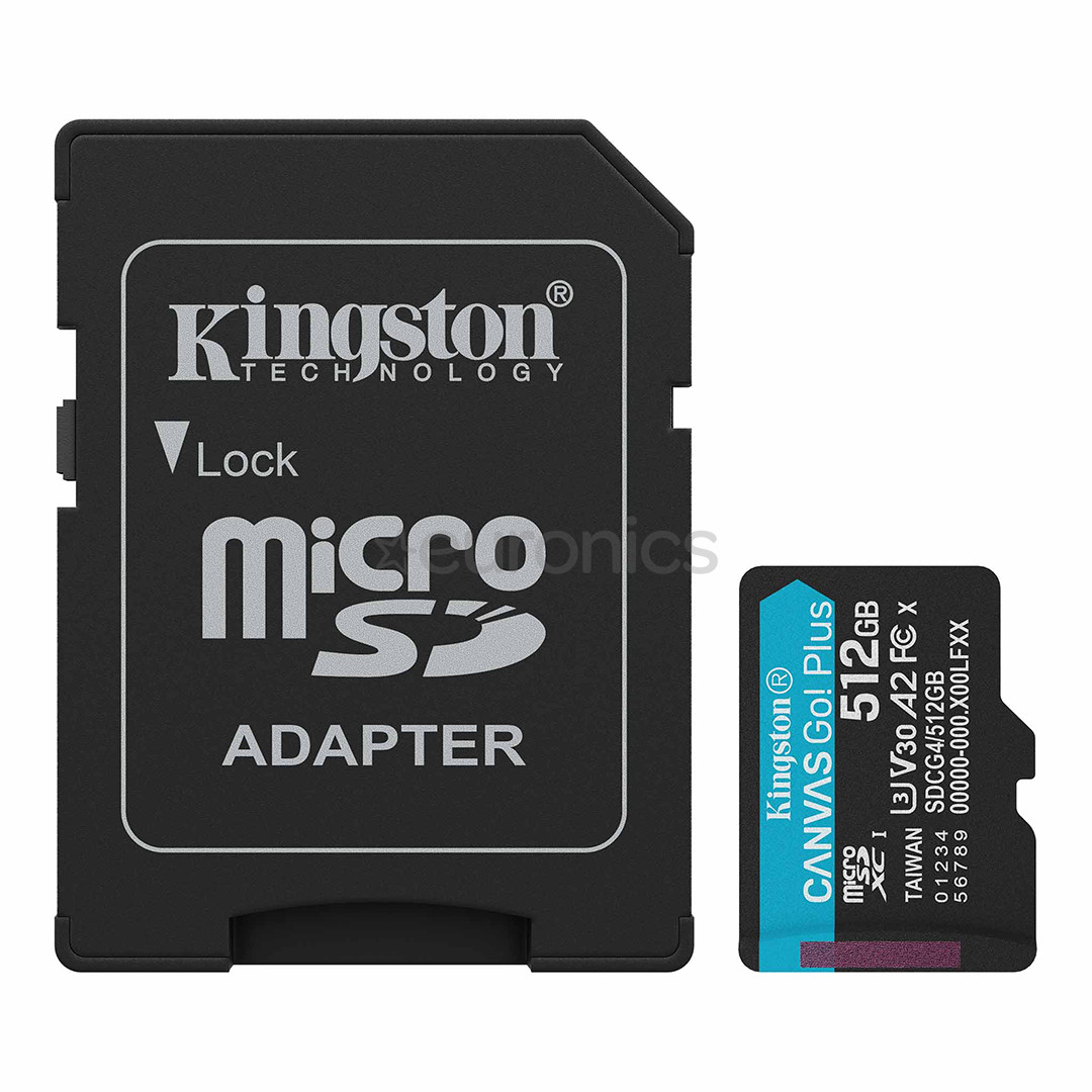 Kingston Canvas Go! Plus, microSDXC, 512 GB, melna - Atmiņas karte